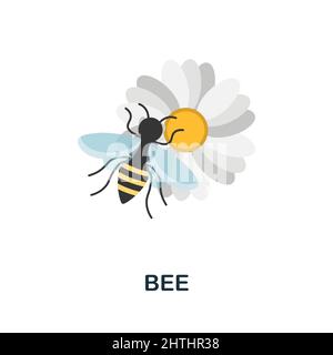 Icona ape piatta. Simbolo colorato della collezione di fiori. Flat Bee icona segno per il web design, infografica e più. Illustrazione Vettoriale