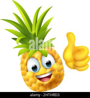 Frutta di ananas Cartoon Emoticon Mascotte Emoji Illustrazione Vettoriale