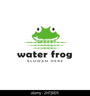 Modello vettoriale logo Green Water Frog, silhouette animale, illustrazione di sfondo isolata Illustrazione Vettoriale