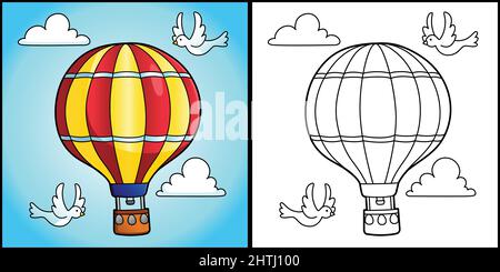 Hot Air Ballon Coloring Page illustrazione del veicolo Illustrazione Vettoriale