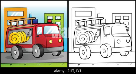 Colorazione camion antincendio pagina illustrazione veicolo Illustrazione Vettoriale