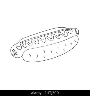 Hot dog su sfondo bianco. Tracciata con una linea continua. Illustrazione del vettore di scorta isolato Illustrazione Vettoriale
