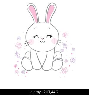 Carino personaggio coniglio, illustrazione vettoriale coniglietto. Questa è un'illustrazione di un saluto di coniglio bianco nell'anno del coniglio 2023. Illustrazione Vettoriale