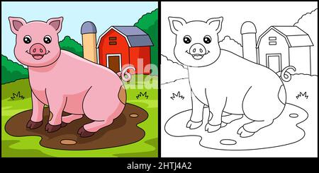 Pig coloring pagina Illustrazione colorata Illustrazione Vettoriale