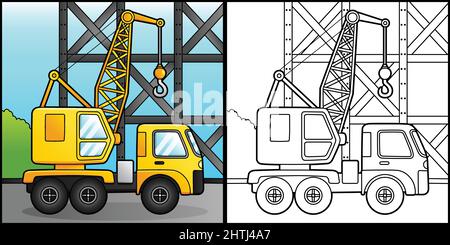 Pagina di colorazione gru illustrazione veicolo Illustrazione Vettoriale