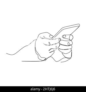 Una linea continua per tenere il telefono o lo smartphone. Design di illustrazione Vector moderno del tema della tecnologia mobile intelligente. Illustrazione Vettoriale