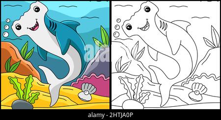 Hammerhead Shark Coloring Page Illustration Illustrazione Vettoriale