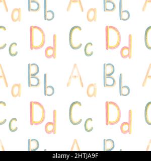 Alphalet Seamless Pattern, Watercolor ABC Repeat Paper, Kids cute Educational Paper, Children Pattern per Fabric, Nursery printing design Foto Stock