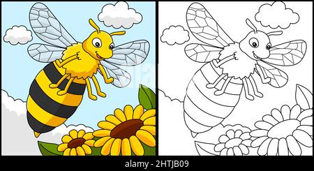 Bee Coloring pagina Illustrazione colorata Illustrazione Vettoriale