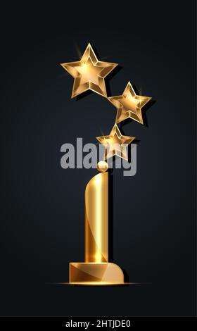 Cerimonia di premiazione del Premio della Statua 3D GOLD STAR. Premio stelle d'oro concetto, icona statua Silhouette. Film e film simbolo stock, premio Academy Illustrazione Vettoriale