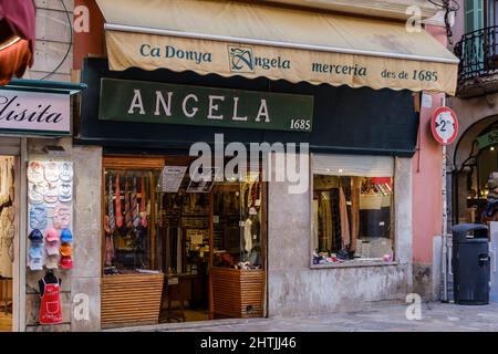 Angela Haberdashery, fondata nel 1685, Palma, Maiorca, Isole Baleari, Spagna Foto Stock