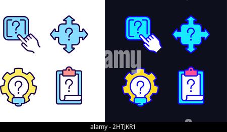 Domande e risposte nel supporto tecnico icone di colore chiaro e scuro tema impostato Illustrazione Vettoriale