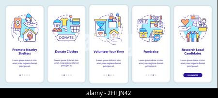 Modi per aiutare i senzatetto a salire sullo schermo dell'app mobile Illustrazione Vettoriale