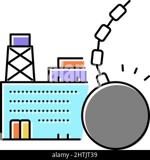 fabbrica di produzione demolizioni icone a colori illustrazione vettoriale Illustrazione Vettoriale