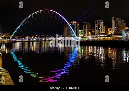 Spettacolo laser sul Tyne Foto Stock