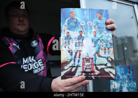 PETERBOROUGH, REGNO UNITO. MAR 1ST. Una vista dettagliata del programma della giornata della partita prima della quinta GARA di fa Cup tra Peterborough United e Manchester City al Weston Homes Stadium di Peterborough, martedì 1st marzo 2022. (Credit: James Holyoak | MI News) Credit: MI News & Sport /Alamy Live News Foto Stock