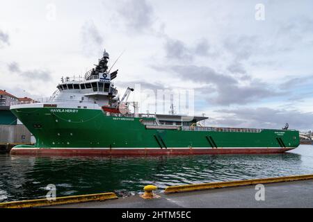 La nave offshore Havila Heroy è situata nel porto di Bergen, Norvegia. Foto Stock