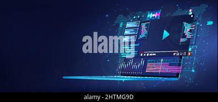 Contenuti video sul concetto di notebook 3D Illustrazione Vettoriale