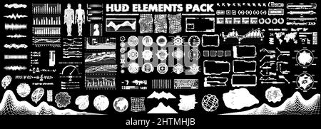 HUD futuristico, elementi di interfaccia della raccolta GUI Illustrazione Vettoriale