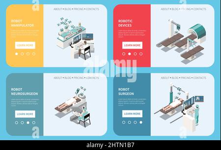 Set di composizioni isometriche per chirurgia robotica con simboli del dispositivo robotico illustrazione vettoriale isolata Illustrazione Vettoriale