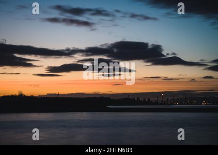 Grangemouth Oil Refinery Sunset, Scozia Foto Stock