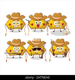 Cowboy giallo donna cinese carino personaggio cartoon cappello con un cappello carino. Illustrazione vettoriale Illustrazione Vettoriale