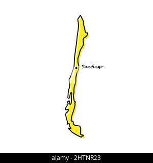 Semplice mappa del Cile con la posizione della capitale. Design minimalista stilizzato Illustrazione Vettoriale