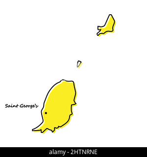 Semplice mappa di Grenada con la posizione della capitale. Design minimalista stilizzato Illustrazione Vettoriale