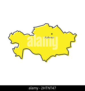 Semplice mappa del Kazakstan con la posizione della capitale. Design minimalista stilizzato Illustrazione Vettoriale
