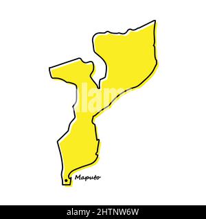 Semplice mappa del Mozambico con la posizione della capitale. Design minimalista stilizzato Illustrazione Vettoriale