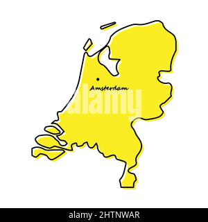 Semplice mappa dei Paesi Bassi con la posizione della capitale. Design minimalista stilizzato Illustrazione Vettoriale