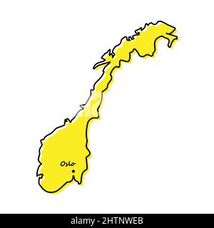 Semplice mappa della Norvegia con la posizione della capitale. Design minimalista stilizzato Illustrazione Vettoriale