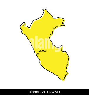 Semplice mappa del Perù con posizione capitale. Design minimalista stilizzato Illustrazione Vettoriale