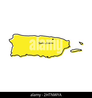 Semplice mappa di Puerto Rico con la posizione della capitale. Design minimalista stilizzato Illustrazione Vettoriale