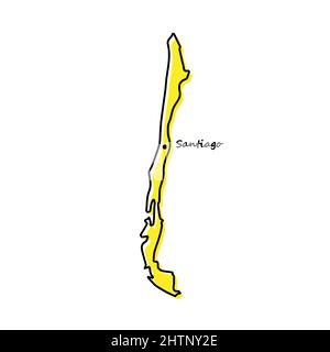 Semplice mappa del Cile con la posizione della capitale. Design minimalista stilizzato Illustrazione Vettoriale
