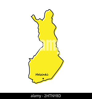 Semplice mappa della Finlandia con la posizione della capitale. Design minimalista stilizzato Illustrazione Vettoriale