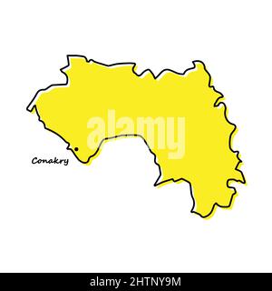 Semplice mappa della Guinea con posizione capitale. Design minimalista stilizzato Illustrazione Vettoriale