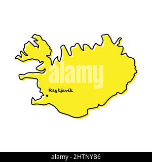 Semplice mappa dell'Islanda con la posizione della capitale. Design minimalista stilizzato Illustrazione Vettoriale
