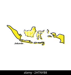 Semplice mappa dell'Indonesia con la posizione della capitale. Design minimalista stilizzato Illustrazione Vettoriale