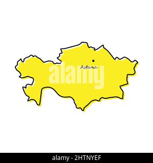 Semplice mappa del Kazakstan con la posizione della capitale. Design minimalista stilizzato Illustrazione Vettoriale