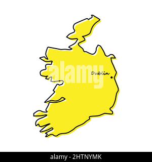 Semplice mappa dell'Irlanda con la posizione della capitale. Design minimalista stilizzato Illustrazione Vettoriale