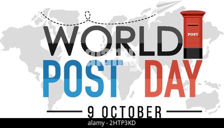 Banner del World Post Day con illustrazione di sfondo della mappa del mondo Illustrazione Vettoriale