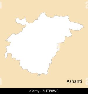 La mappa di Ashanti è una regione del Ghana, con i confini dei distretti Illustrazione Vettoriale