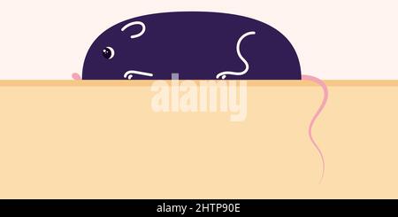 Poster orizzontale con un mouse, una strega familiare. Illustrazione Vettoriale