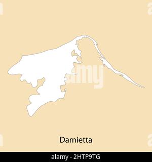 La carta di alta qualità di Damietta è una regione dell'Egitto, con i confini dei distretti Illustrazione Vettoriale