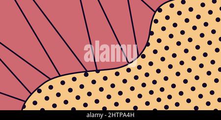 Poster orizzontale astratto in colori rosa e giallo, puntini e linee di polka nello stile del fumetto Illustrazione Vettoriale