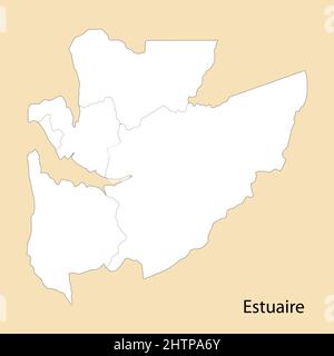 La carta di alta qualità di Estuaire è una regione del Gabon, ai confini dei distretti Illustrazione Vettoriale