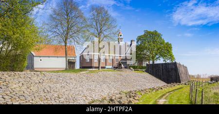 Panorama della diga sull'ex isola di Schokland, Paesi Bassi Foto Stock