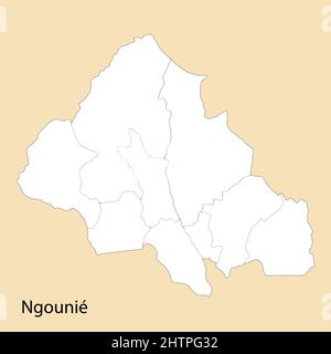 La carta di alta qualità di Ngounie è una regione del Gabon, con i confini dei distretti Illustrazione Vettoriale