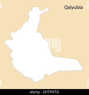 Mappa di alta qualità di Qalyubia è una regione dell'Egitto, con i confini dei distretti Illustrazione Vettoriale